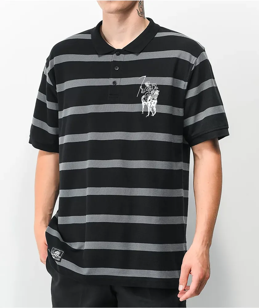 Lurking Class by Sketchy Tank Stallion Black & Grey Stripe Polo Shirt