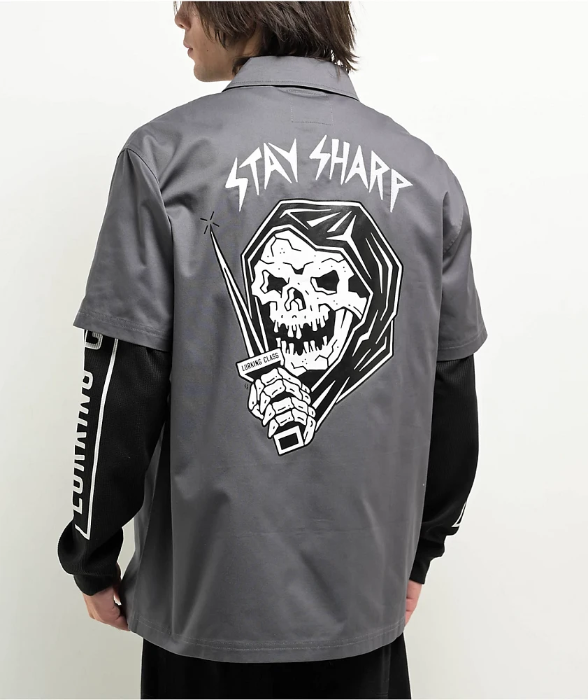 Lurking Class by Sketchy Tank Stay Sharp Charcoal 2fer Long Sleeve Zip Work Shirt