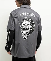 Lurking Class by Sketchy Tank Stay Sharp Charcoal 2fer Long Sleeve Zip Work Shirt