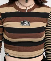 Lurking Class by Sketchy Tank Striped Brown Long Sleeve Crop T-Shirt