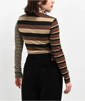 Lurking Class by Sketchy Tank Striped Brown Long Sleeve Crop T-Shirt