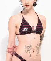 Lurking Class by Sketchy Tank Terror Eyes Burgundy Stripe Triangle Bikini Top