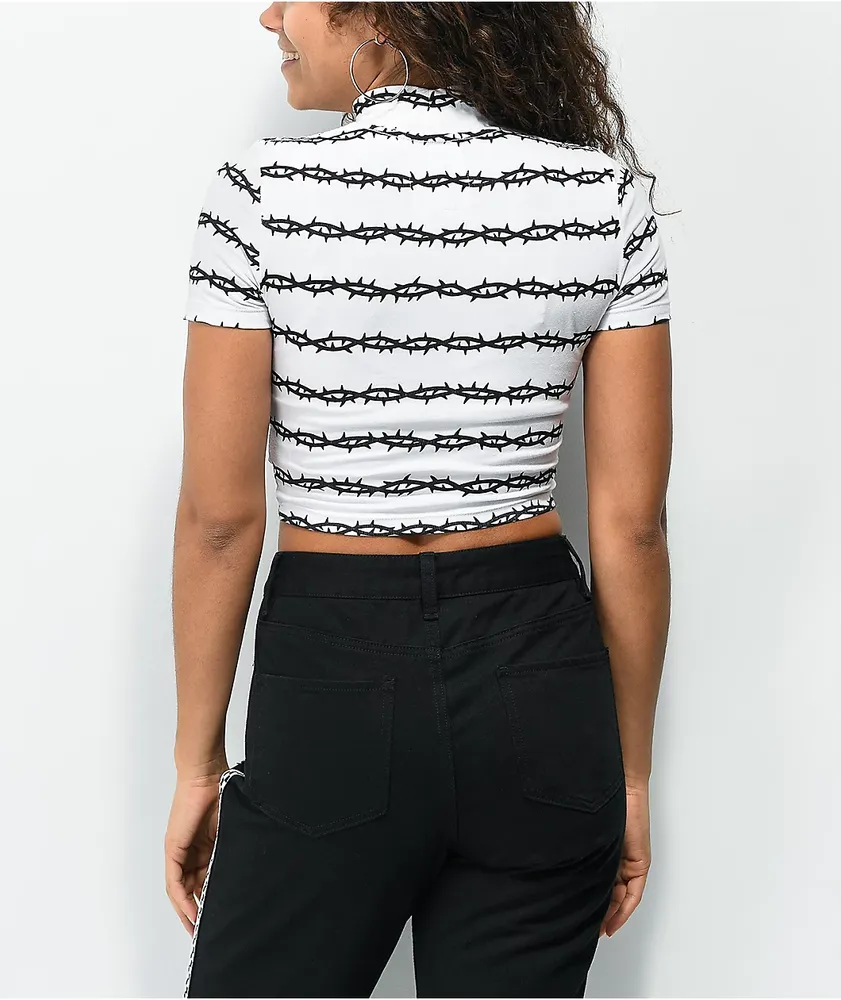 Lurking Class by Sketchy Tank Mock Neck Long Sleeve Crop Top