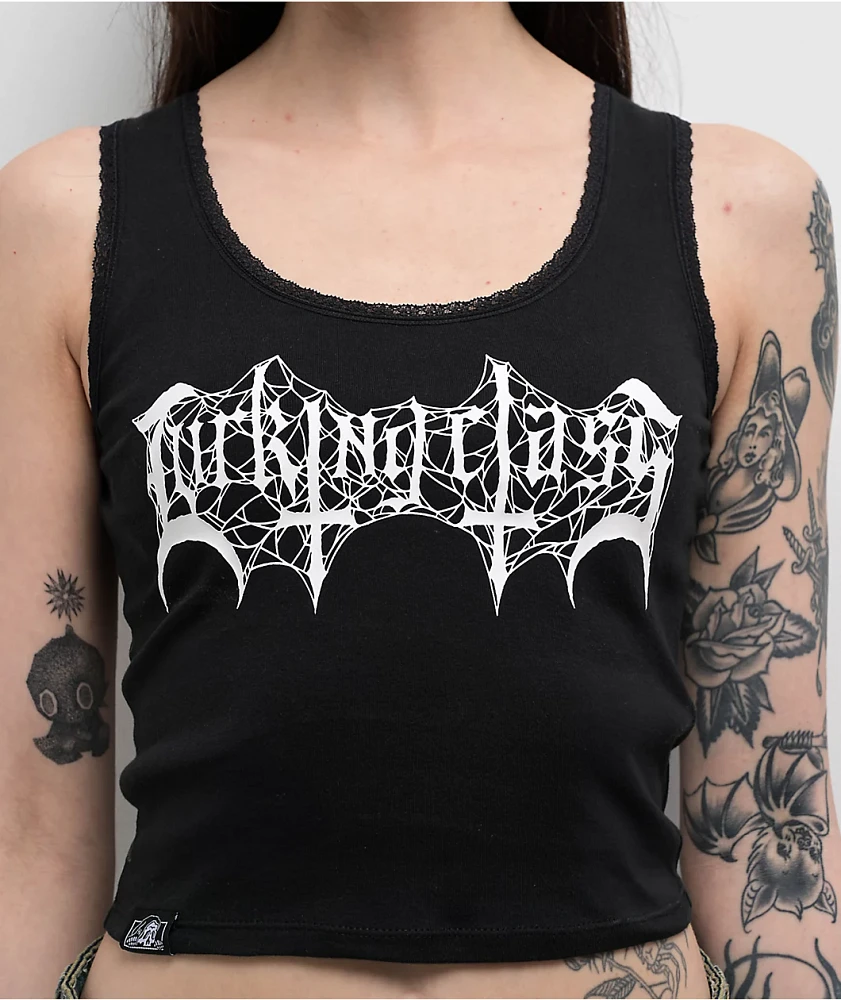 Lurking Class by Sketchy Tank Tomb Black Lace Crop Tank Top