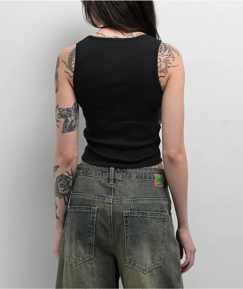 Lurking Class by Sketchy Tank Tomb Black Lace Crop Tank Top