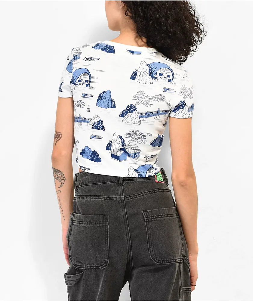 Lurking Class by Sketchy Tank Tucks White & Blue Crop T-Shirt