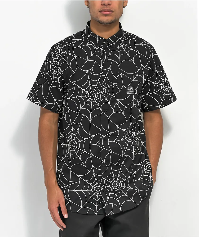 Empyre Shaped Geometric Black Short Sleeve Button Up Shirt