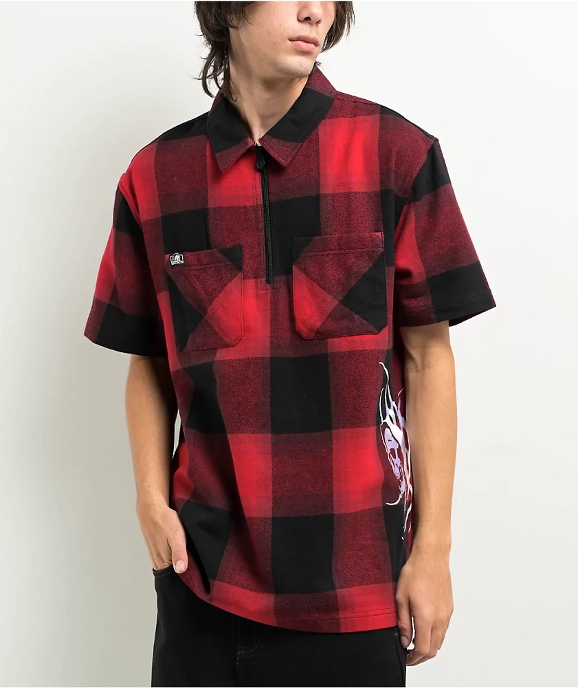 Lurking Class by Sketchy x Kyle Grand Sin Flannel Red & Black Quarter Zip Work Shirt