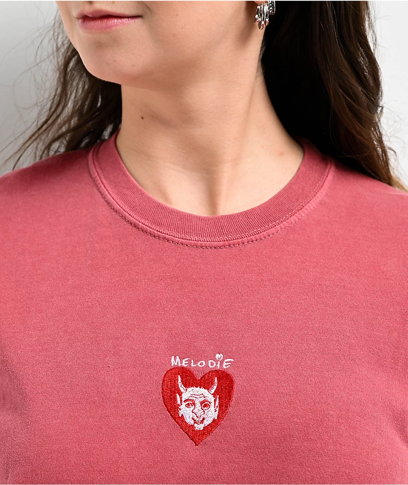 Melodie Cold Hearted Embroidered Boxy Red T-Shirt
