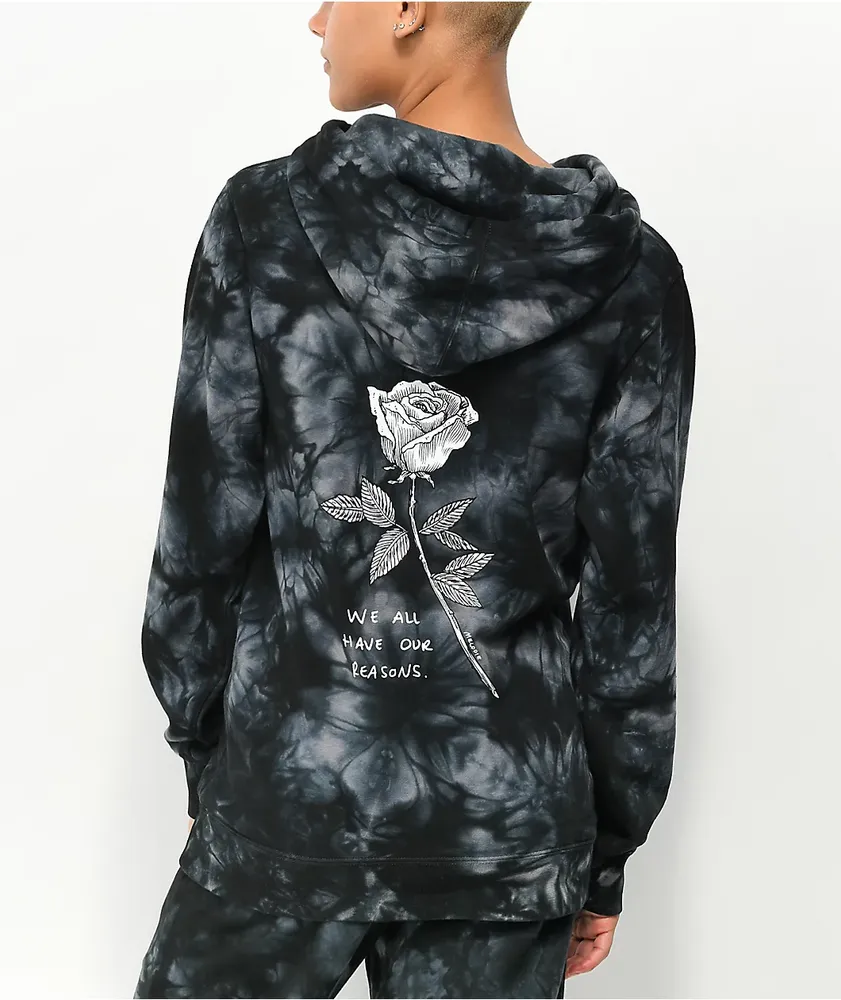 Graphic  MELODIE Womens Reasons Rose Black Tie Dye Hoodie Black