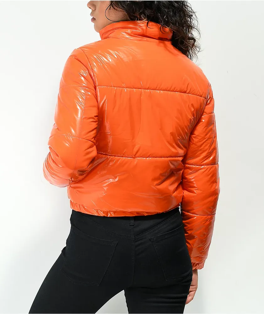 Members Only Hi Shine Orange Puffer Jacket