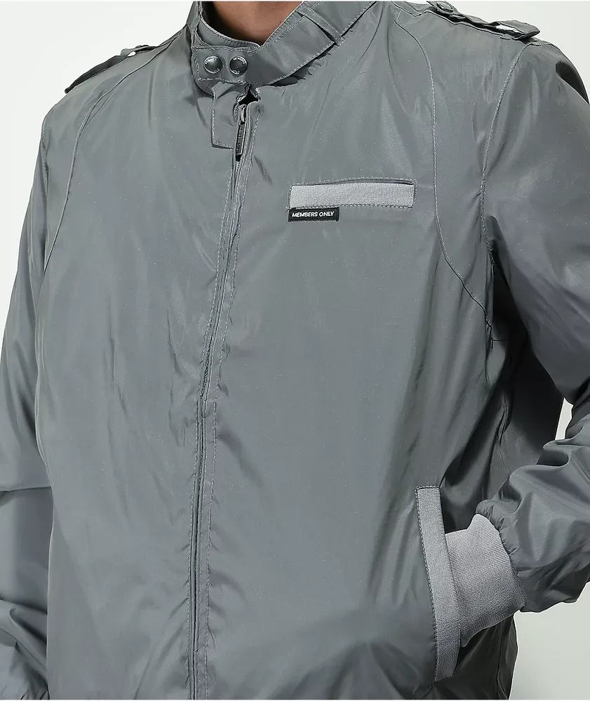 Members Only Iconic Grey Reflective Racer Jacket
