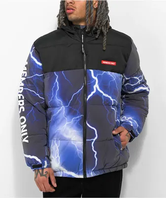 Members Only Lightning Blue Hooded Puffer Jacket