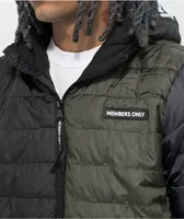 Members Only Packable Green & Blue Hooded Puffer Jacket