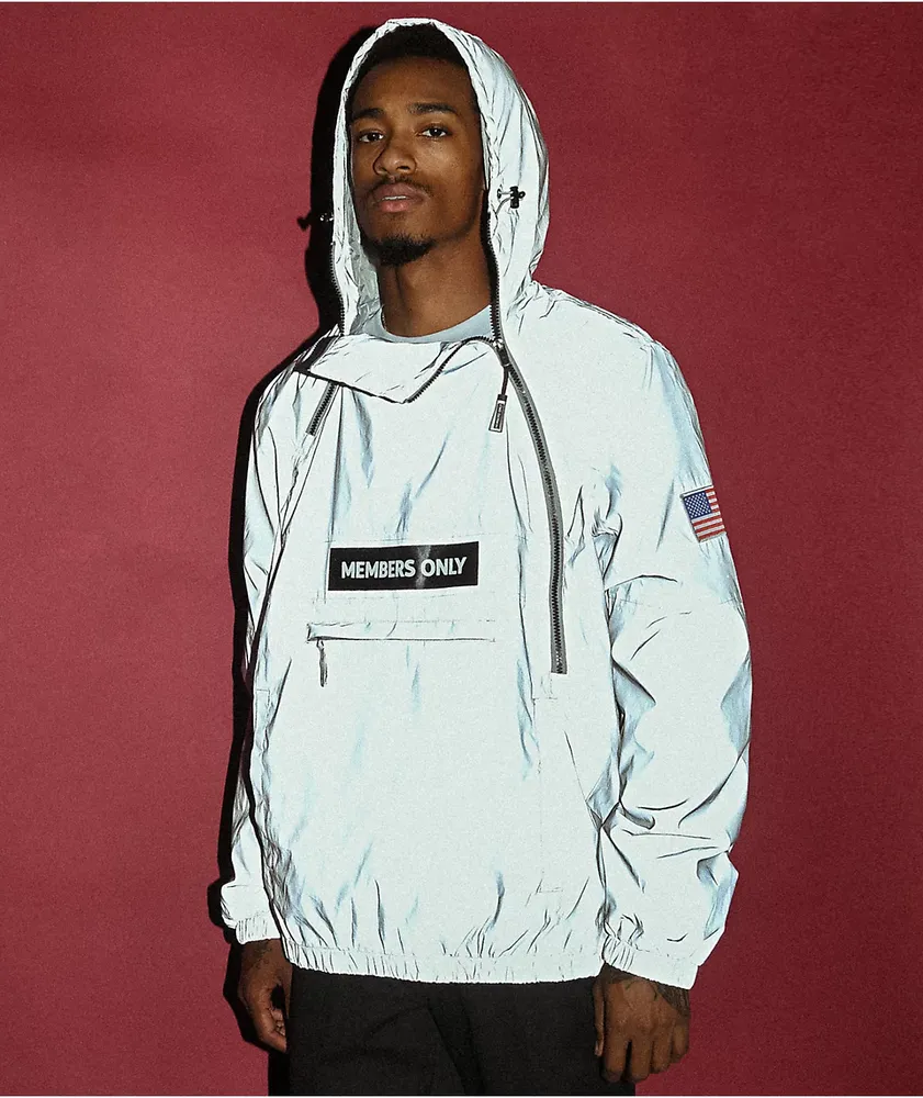 Members Only Space Suit Silver Reflective Pullover Jacket