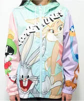 Members Only x Looney Tunes Green Colorblock Hooded Windbreaker Jacket