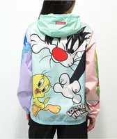 Members Only x Looney Tunes Green Colorblock Hooded Windbreaker Jacket