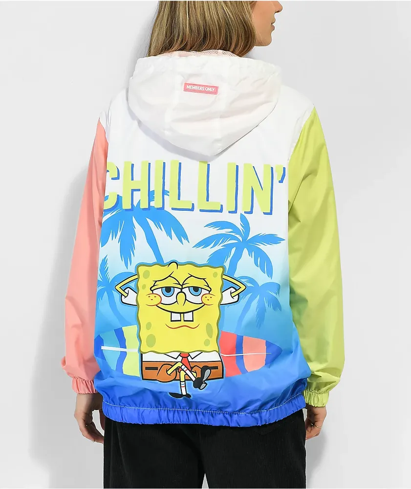 Members Only x Nickelodeon SpongeBob Chillin' White Hooded Windbreaker Jacket