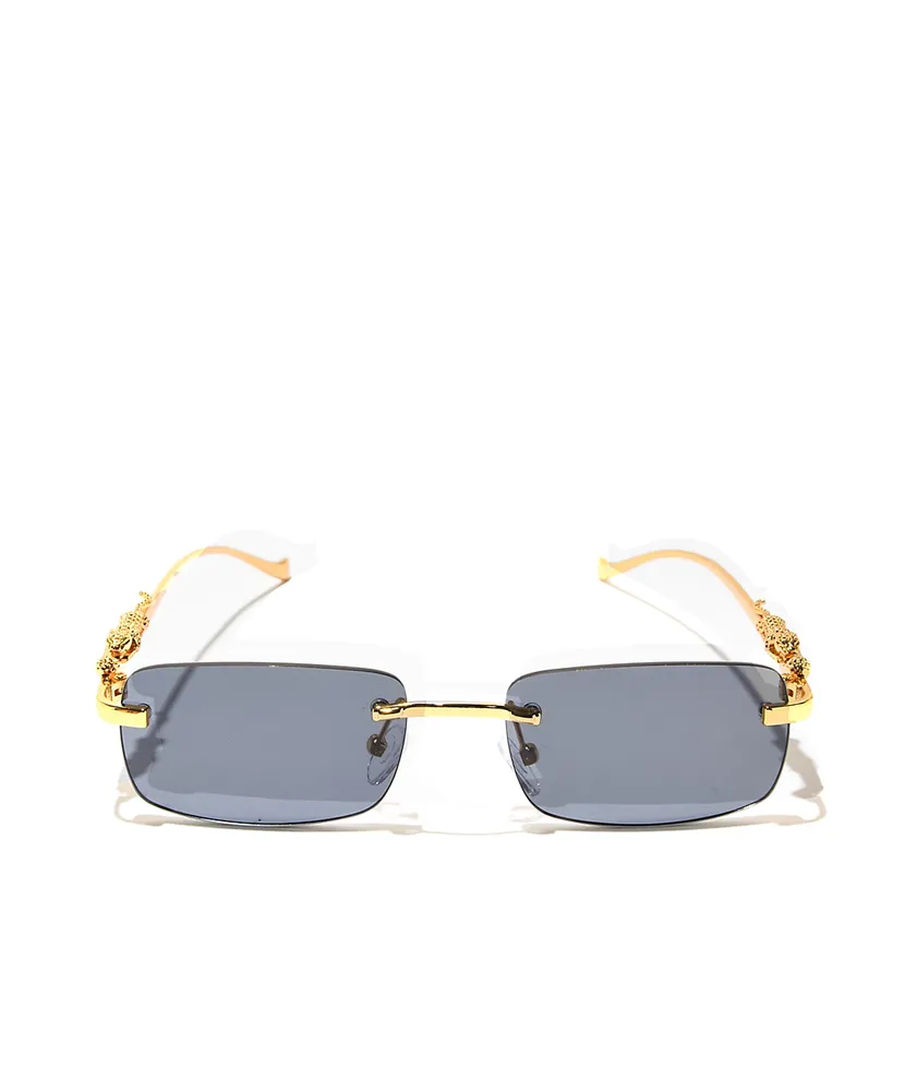 Micro Rectangle Leopard Black & Gold Frameless Sunglasses