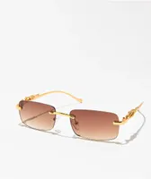 Micro Rectangle Leopard Brown & Gold Frameless Sunglasses