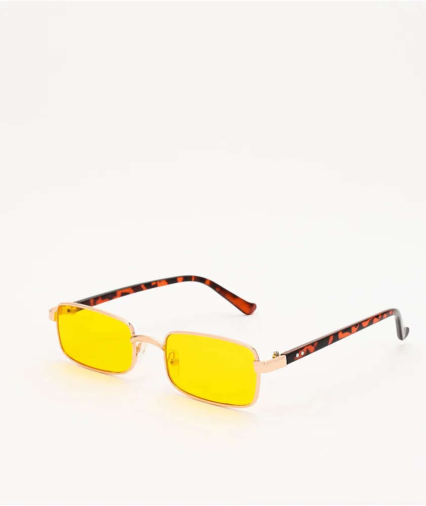 Micro Rectangle Tortoise & Yellow Sunglasses