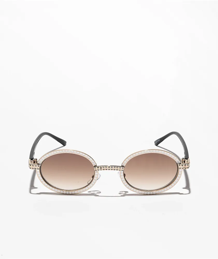 Mini Studded Gold Oval Sunglasses