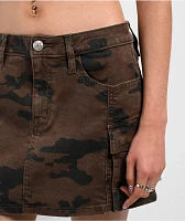 Miss Me Harlee Brown Camo Low Rise Cargo Mini Skirt