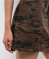 Miss Me Harlee Brown Camo Low Rise Cargo Mini Skirt