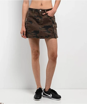 Miss Me Harlee Brown Camo Low Rise Cargo Mini Skirt