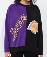 Mitchell & Ness LA Lakers Big Face Black & Purple Split Crewneck Sweatshirt