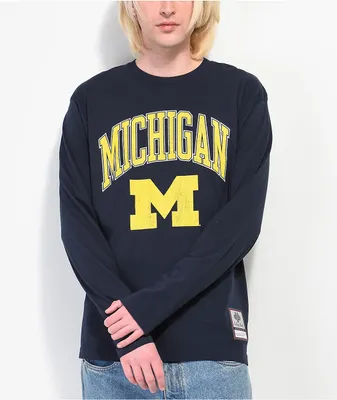 Mitchell & Ness Michigan Arch Logo Navy Long Sleeve T-Shirt