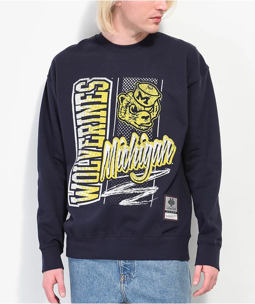 Mitchell & Ness Michigan Halftime Navy Crewneck Sweatshirt