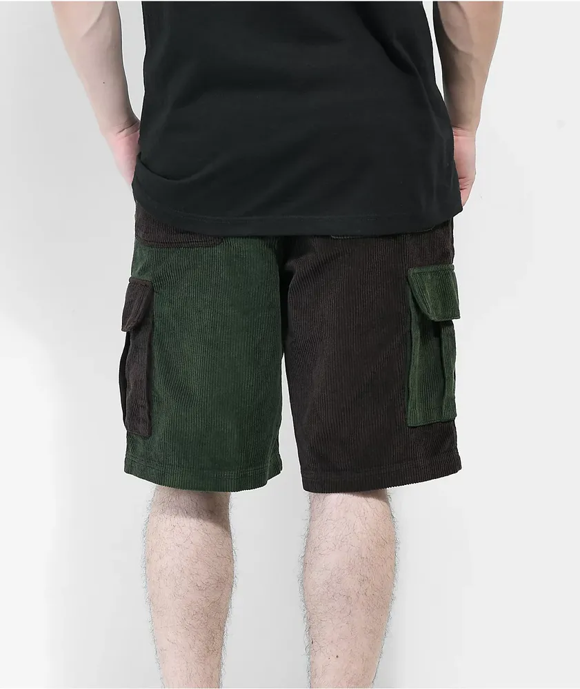 Monet Casper Brown & Green Corduroy Cargo Shorts