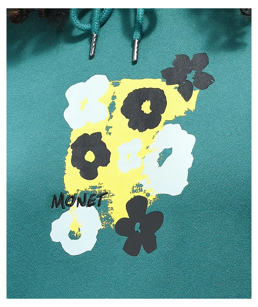 Monet Mason Blurred Flowers Turquoise Hoodie
