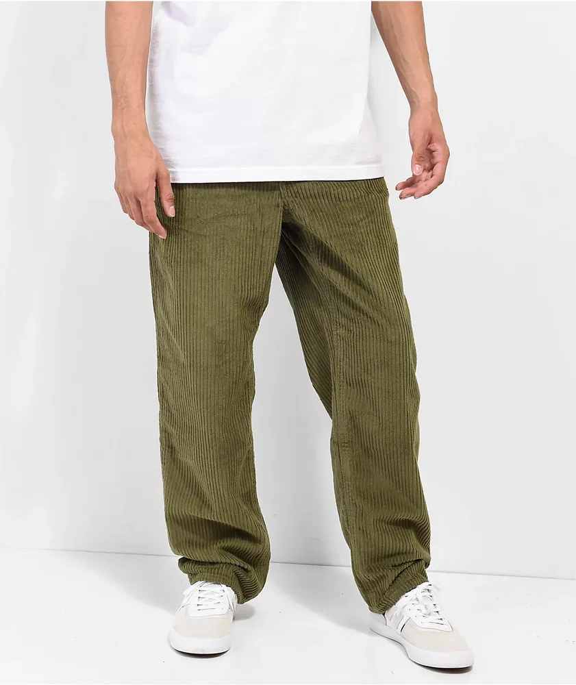 ARKET Buckle-Back Cotton Trousers in Khaki Green