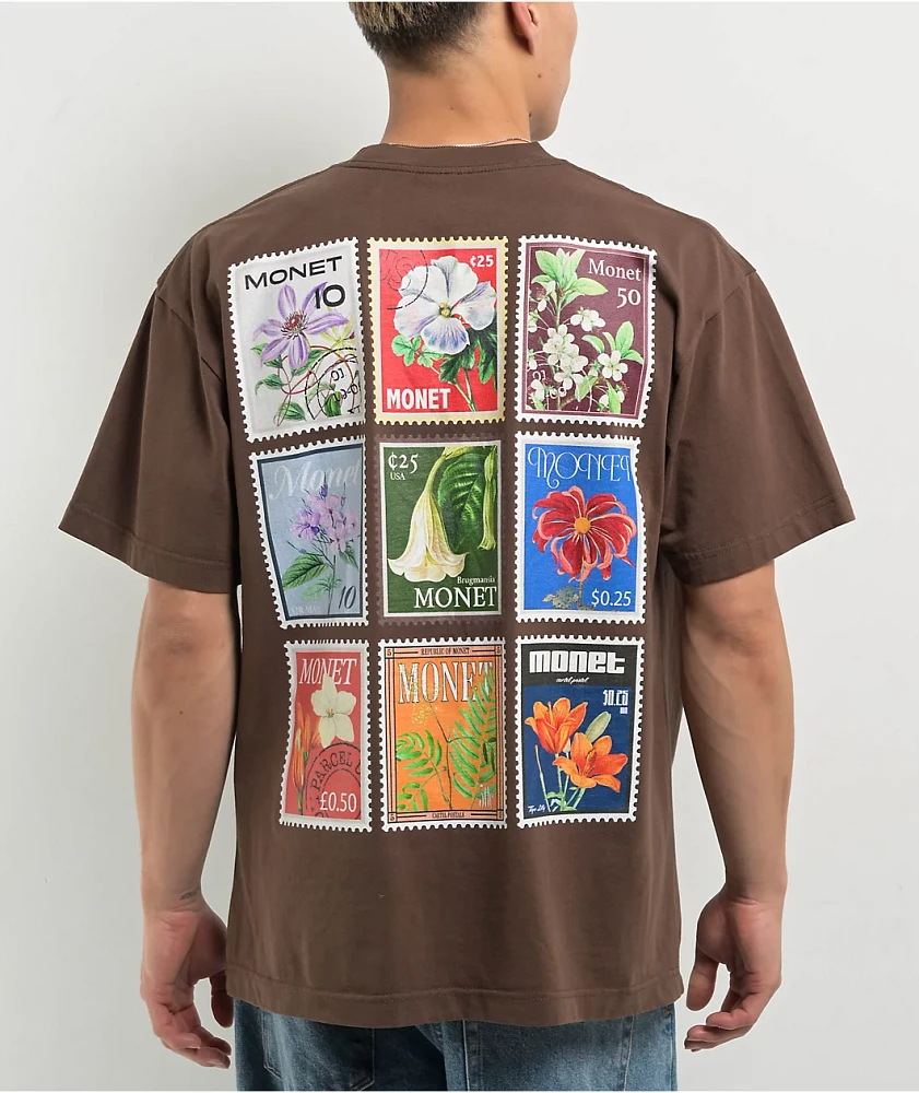 Monet Skateboards Floral Stamp Brown T-Shirt