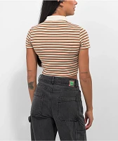 Monet Skateboards Madina Brown Striped Crop Polo Shirt