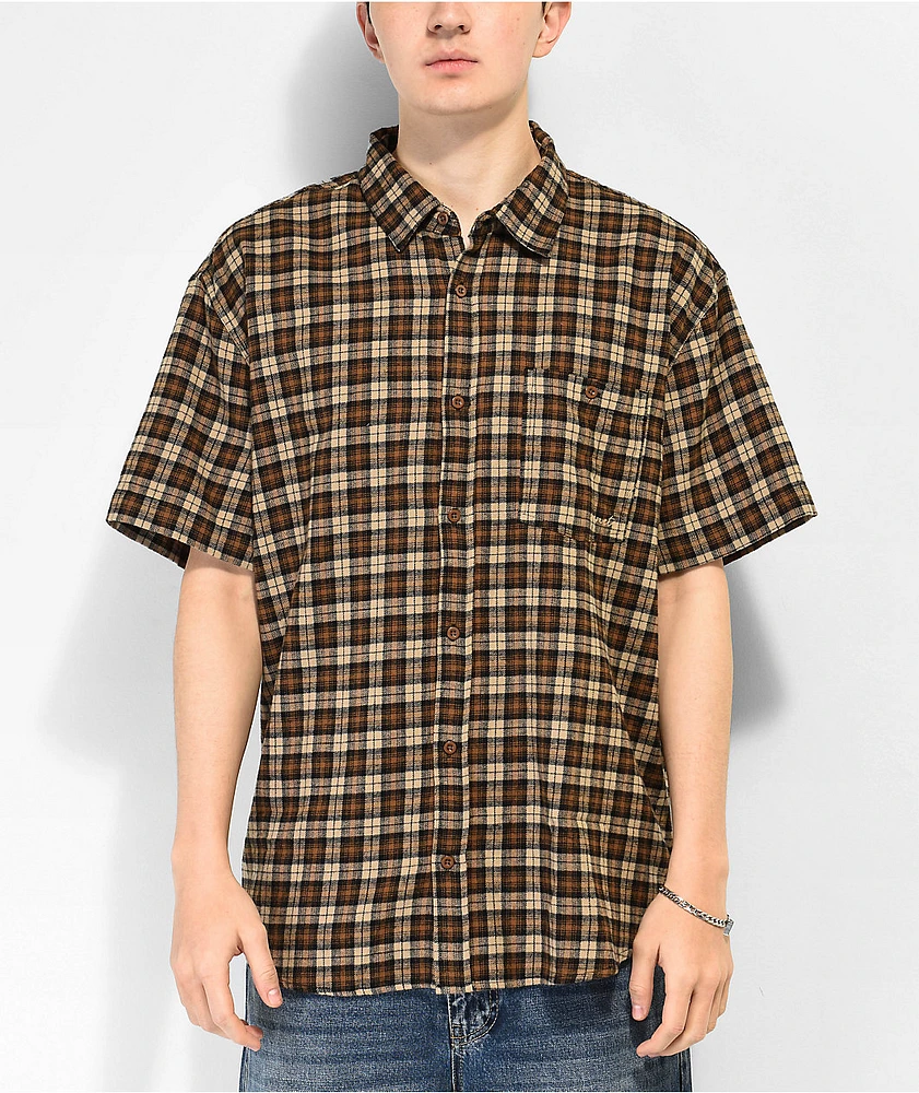 Monet Skateboards Push It Brown Short Sleeve Flannel Shirt