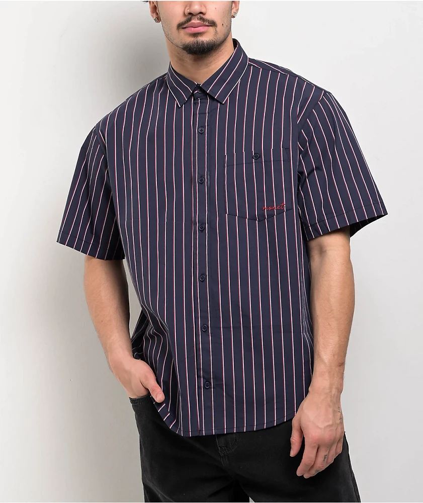 Monet Skateboards Sweeper Stripe Red, White, & Blue Button Up Shirt