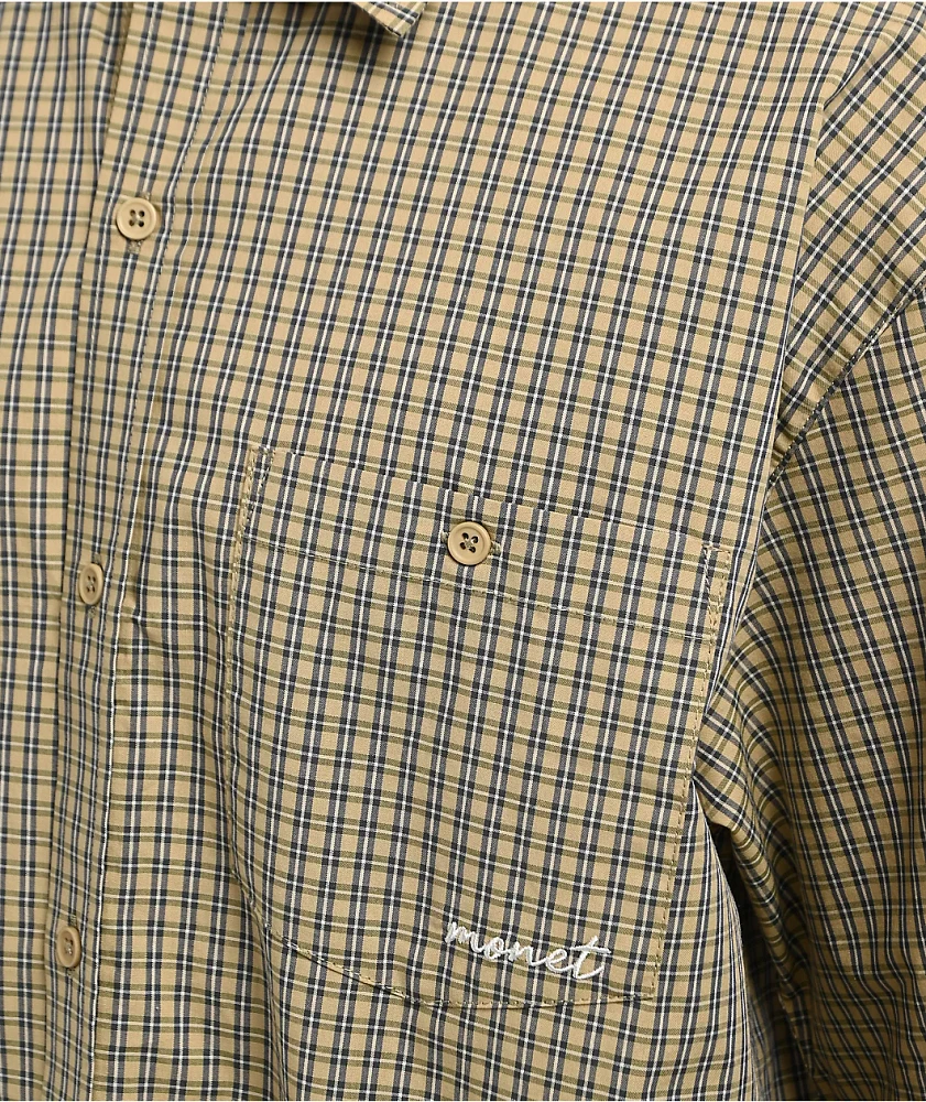 Monet Skateboards Sweeper Tan Plaid Short Sleeve Shirt