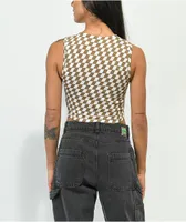 Motel Gimon Brown & White Checkered Crop Tank Top