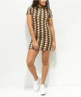 Motel Jeeves Brown Argyle Bodycon Dress