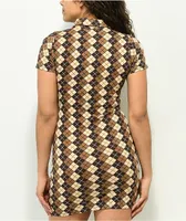 Motel Jeeves Brown Argyle Bodycon Dress