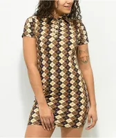 Motel Jeeves Brown Argyle Bodycon Dress