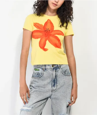 Motel Surtie Flower Yellow Crop T-Shirt