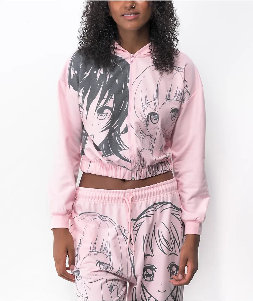 NGOrder Manga Anime Pink Crop Hoodie