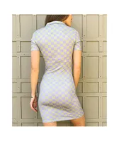 NGOrder Ribbed Purple & Green Checkerboard Polo Dress