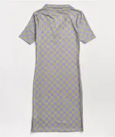 NGOrder Ribbed Purple & Green Checkerboard Polo Dress