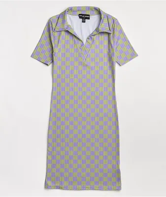 NGOrder Ribbed Purple & Green Checkerboard Polo Dress