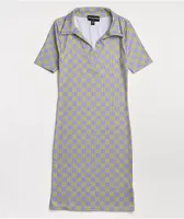 NGOrder Ribbed Purple & Green Checkerboard Polo Dress